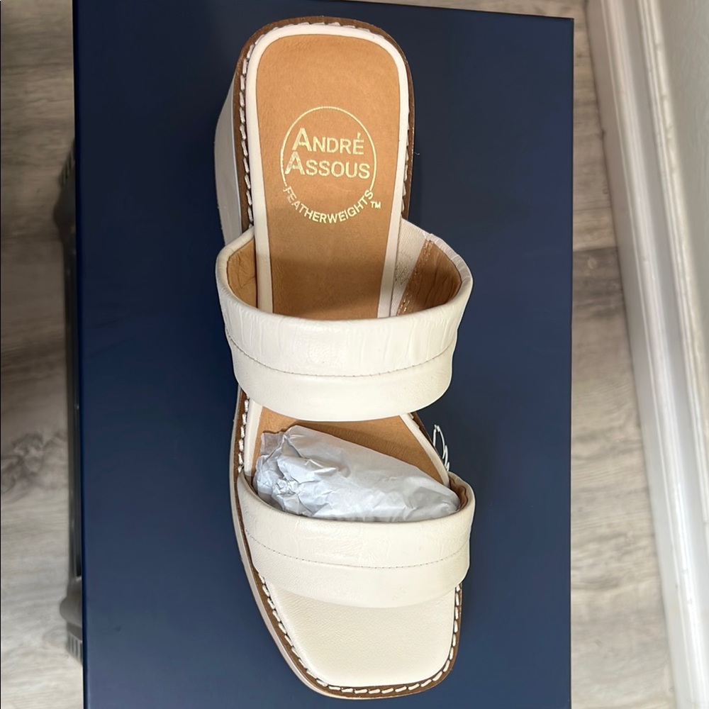 Andre Assous Cream Sandals with Sleek Straps and High Heel